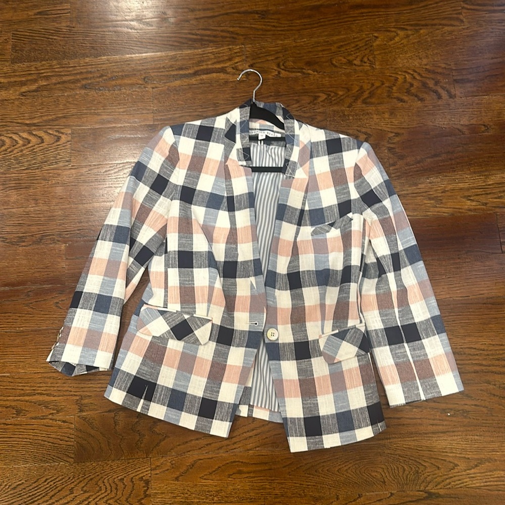Veronica Beard pink Box Upcollar Schoolboy Check Plaid Dickey Jacket Blazer 6